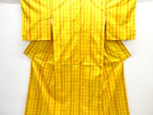 未使用品　格子織り出し手織り紬着物アンサンブル